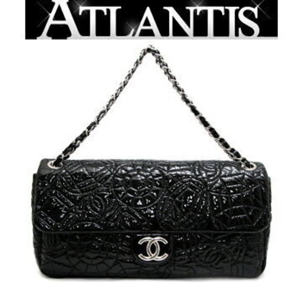 CHANEL Diamond Cut Coco Mark Double Chain Shoulder Bag Black